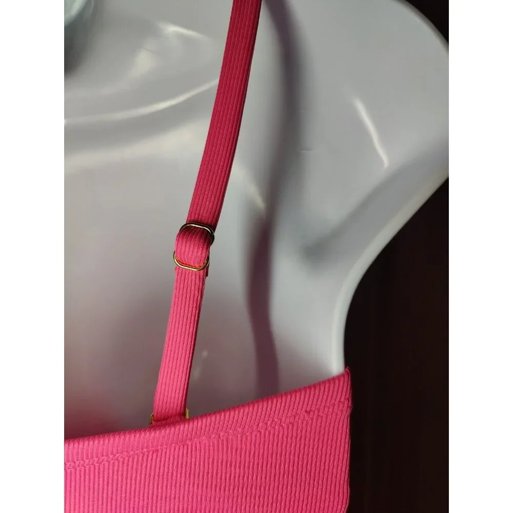 Shade‎ & Shore Pink Ruched Ribbed Convertible One-Piece Swimsuit M 8-10 NWT